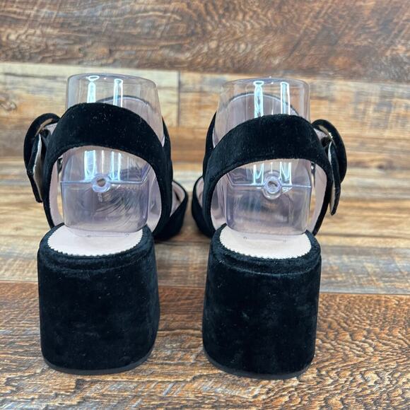 J. Crew Black Velvet Penny Sandals Women's 8.5 Chunky Block Heels Cross Strap - Picture 3 of 9